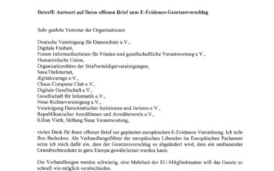 Meine Antwort zum offenen Brief von 13 Organisationen zum E-Evidence-Gesetzesvorschlag