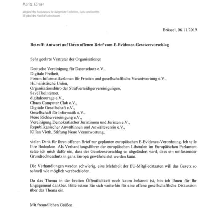 Meine Antwort zum offenen Brief von 13 Organisationen zum E-Evidence-Gesetzesvorschlag