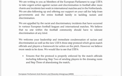 Brief an die UEFA – Aufforderung Anti-Rassismus und Anti-Diskrimierungs-Maßnahmen im Fußball