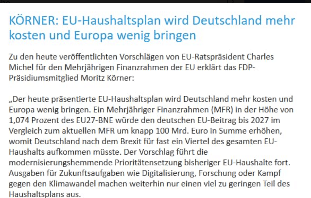 Pressemitteilung: EU-Haushaltsplan wird Deutschland mehr kosten und Europa wenig bringen