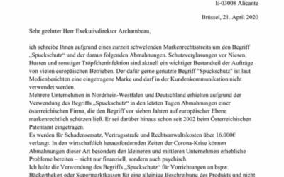 Absurder Markenrechtsstreit um den Begriff „Spuckschutz“