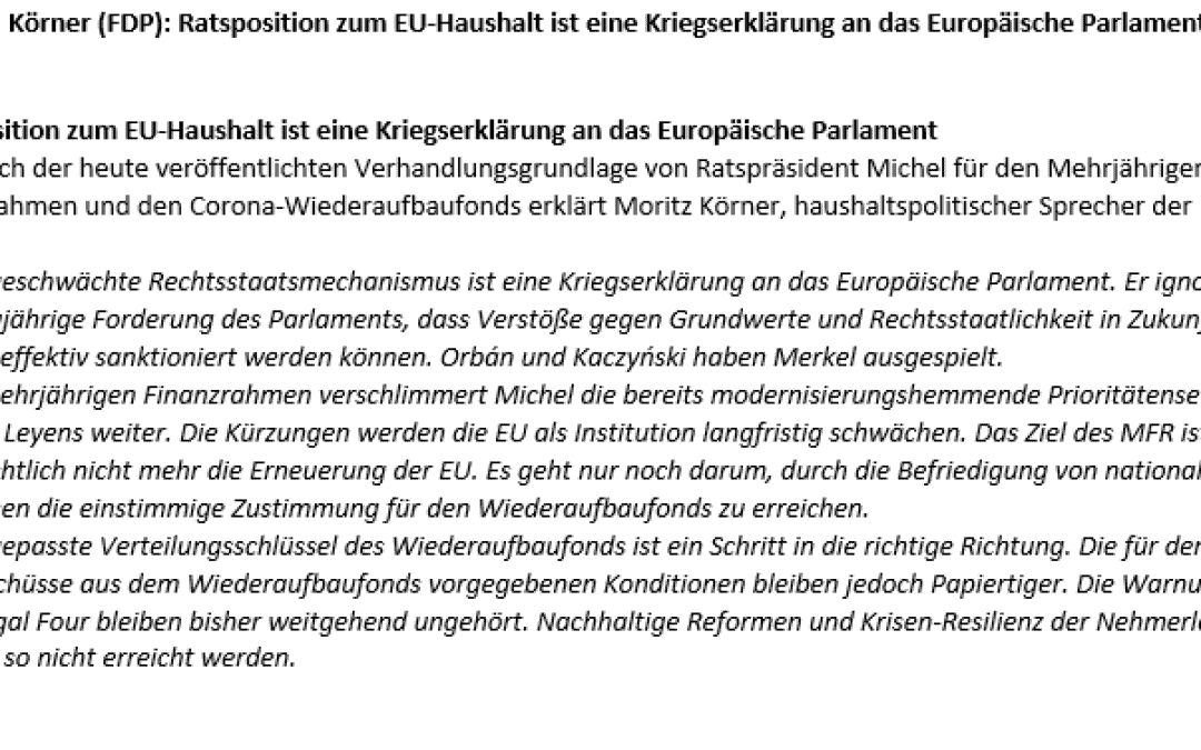 „Der abgeschwächte Rechtsstaatsmechanismus ist eine Kriegserklärung an das Europäische Parlament“